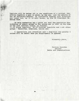 Επιστολή Panicos Peonides προς Ottenheimer Publishers Inc.