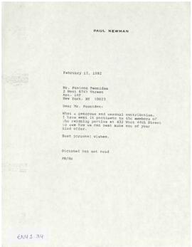 Επιστολή Paul Newman προς Panicos Peonides