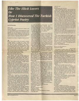 Like the illicit lovers or how I discovered the turkish cypriot poetry