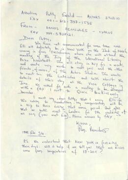 Επιστολή προς Patty Ewald 18/2/1994